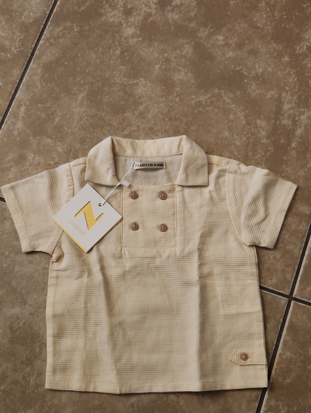 Nuance Cream Short-Sleeve Shirt Kids Shirt with Double-Button Placket